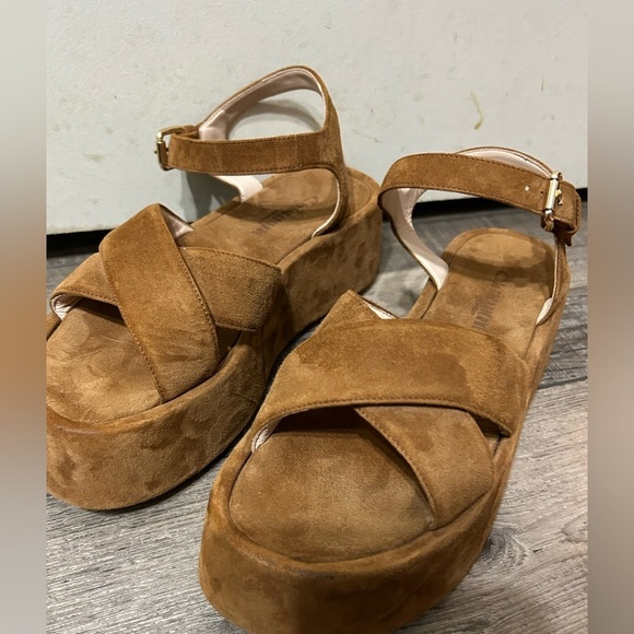 La Canadienne Kinsley Chestnut Suede Platform Strappy ankle Sandals Size 38 - Picture 7 of 12